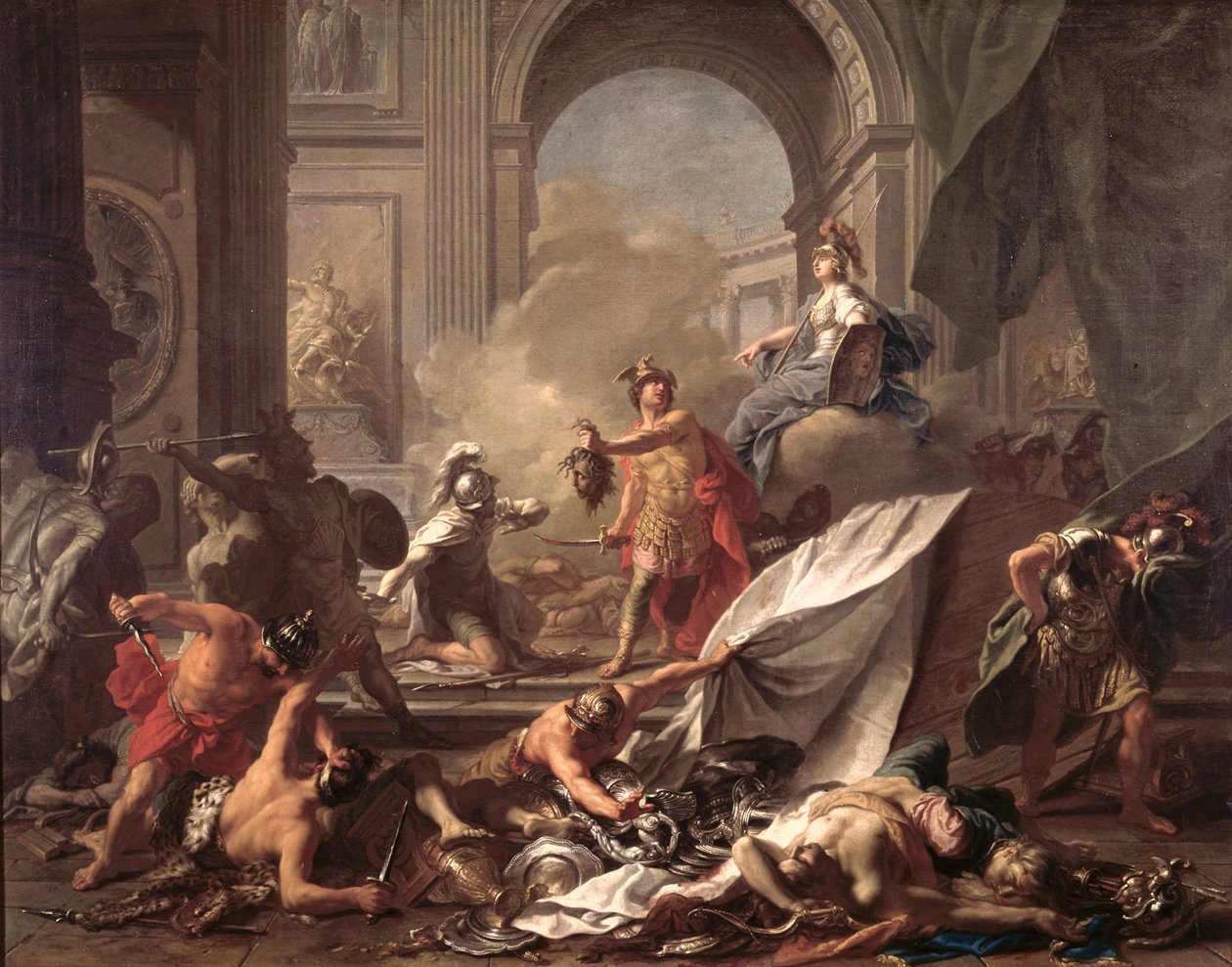 Perseo con Minerva mostrando la cabeza de Medusa